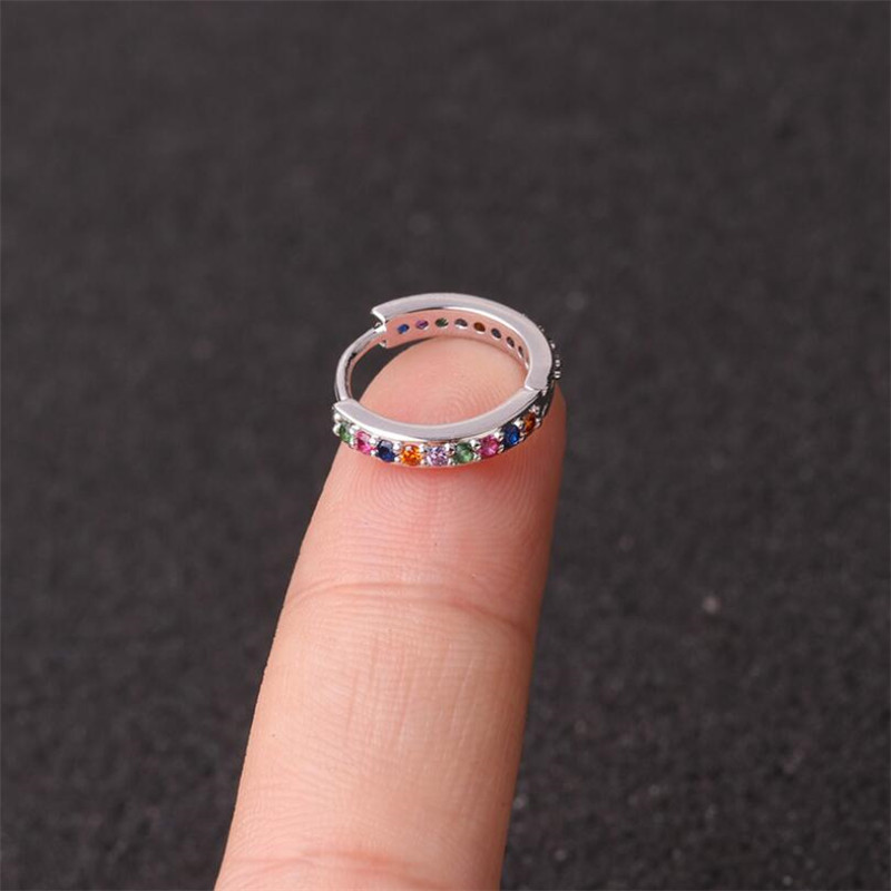 Colorful inlaid zircon geometric copper stud earrings - Product view 12