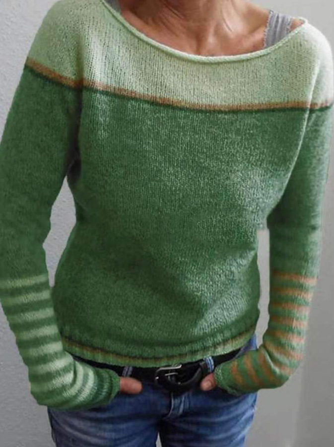 Round Neck Loose Multicolor Pullover Sweater - Product detail 4 Women's loose multicolor round-neck pullover sweater with raglan sleeves - Product detail 4
