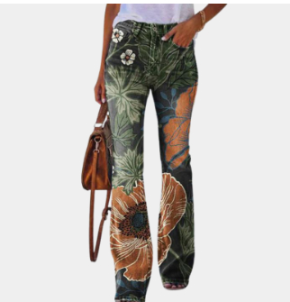 Women's floral wide-leg trousers with slight stretch - Product view 3