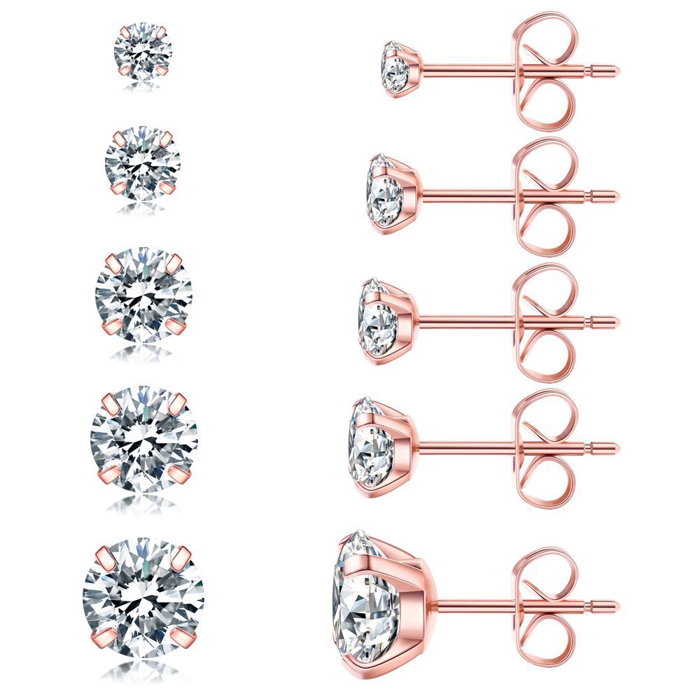 Minimalist stainless steel zircon stud earrings in round, ball, and butterfly styles - Product view 12
