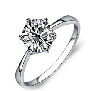 Plated 925 Silver Six-Prong Zirconia Ring High-Diamond Wedding Couple Accessories Engagement Ring - Main product view