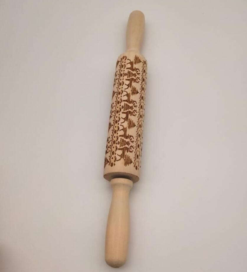 Rolling Pin Christmas Embossing - Product view 1 Christmas embossed wooden rolling pin for patterned cookie dough - Product view 1