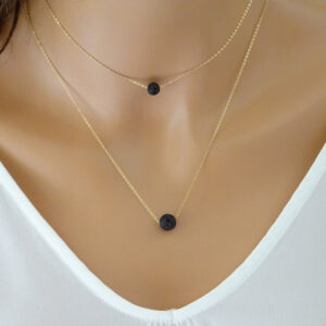Double lava geometric necklace in gold or silver - Main product view