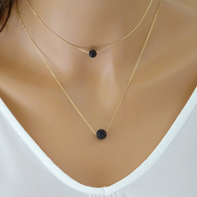 Double lava geometric necklace in gold or silver - Main product view