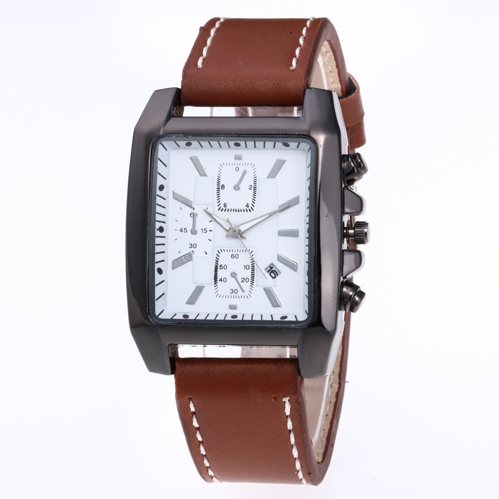 Men’s casual quartz watch with metal case, analog dial, and leather band - Product view 1