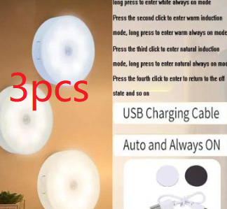 Round magnetic motion sensor LED night lamp with built-in battery - Product view 9