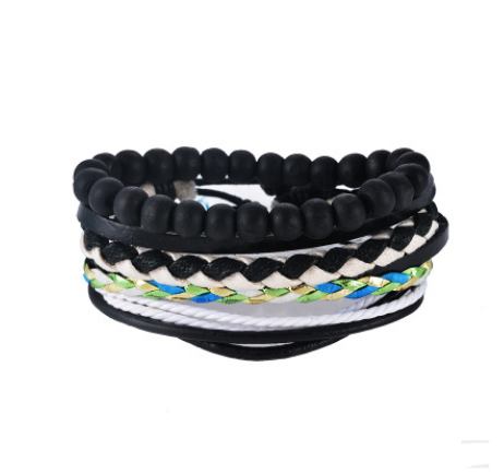 Multilayer woven leather wrap bracelet with wooden beads - Product view 11