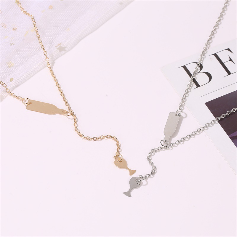 Creative wine bottle wine cup Necklace girl - Product view 1 Women’s wine bottle pendant necklace in an electroplated alloy finish - Product view 1
