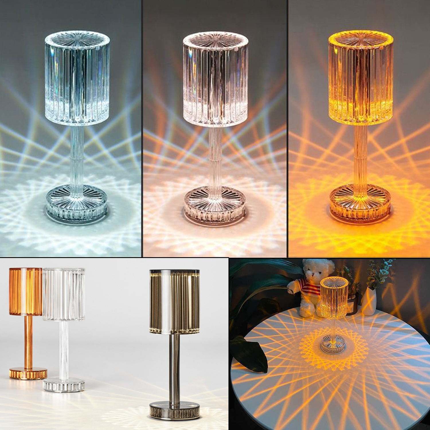 Crystal touch-control table lamp with decorative crystal lampshade - Main product view