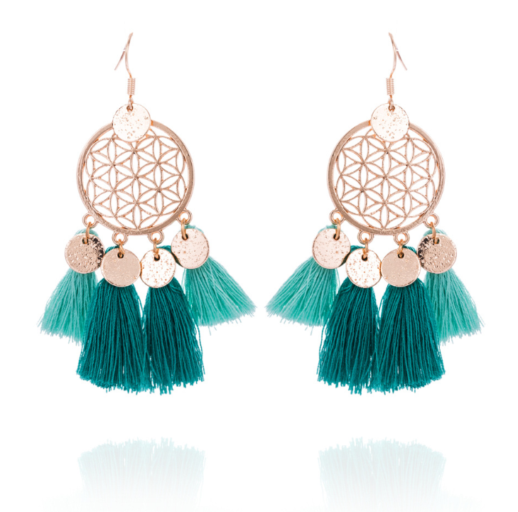 Dreamcatcher sequin tassel earrings in an assorted color option - Product view 7