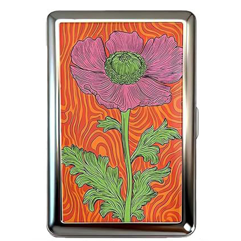 Retro aluminum cigarette case and cardholder with decorative print - Product view 1