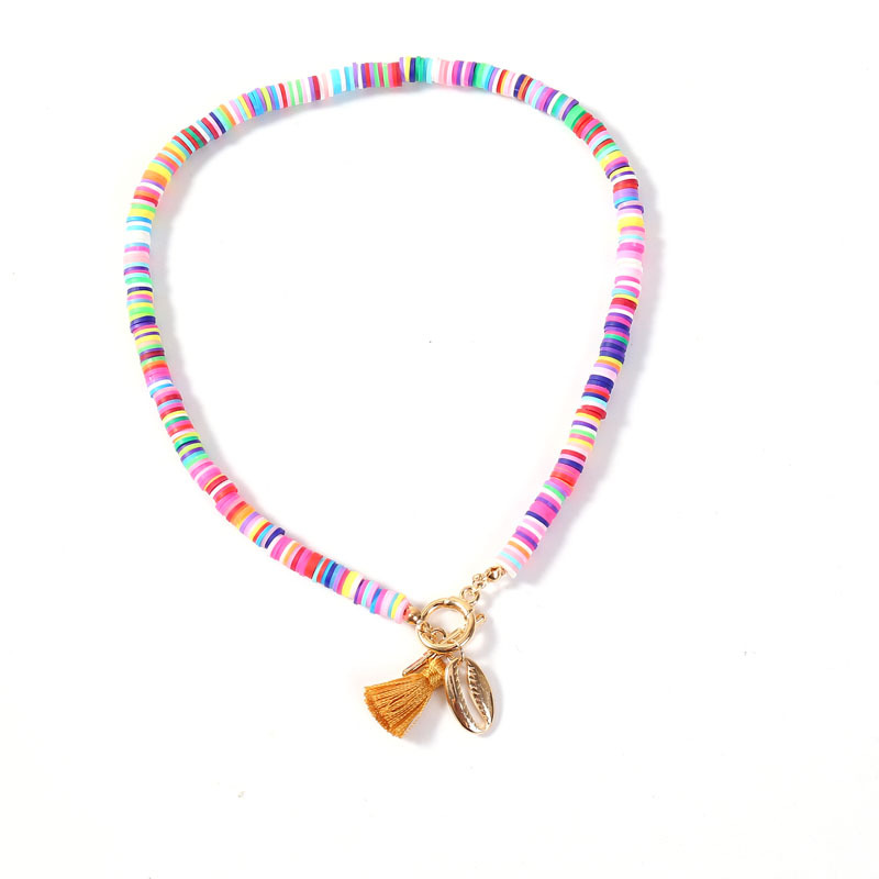 Colorful bohemian shell-style tassel necklace for women - Brown