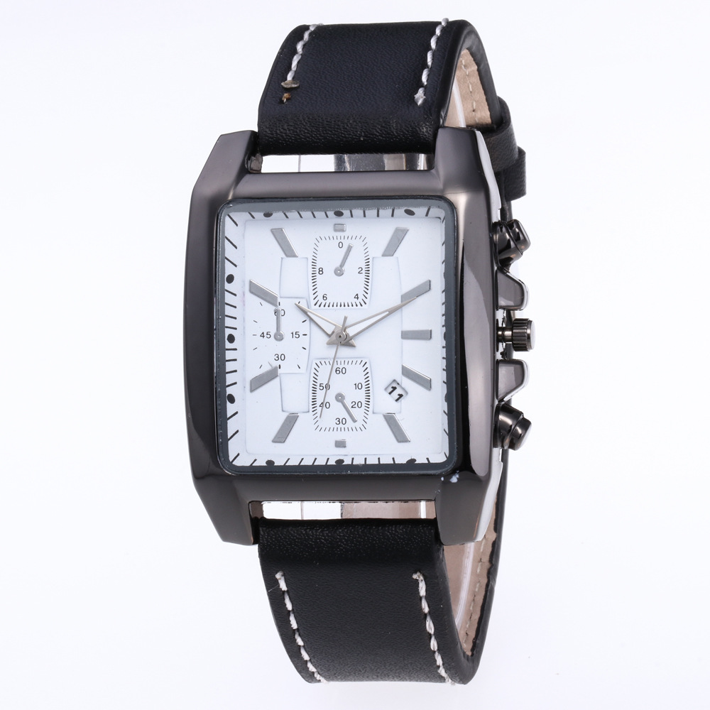 Men’s casual quartz watch with metal case, analog dial, and leather band - Product view 5