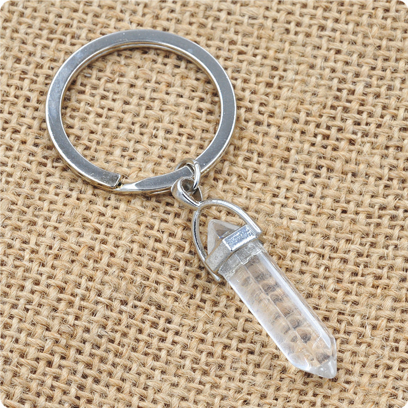 2 cm natural crystal column stone keychain - White crystal-2cm