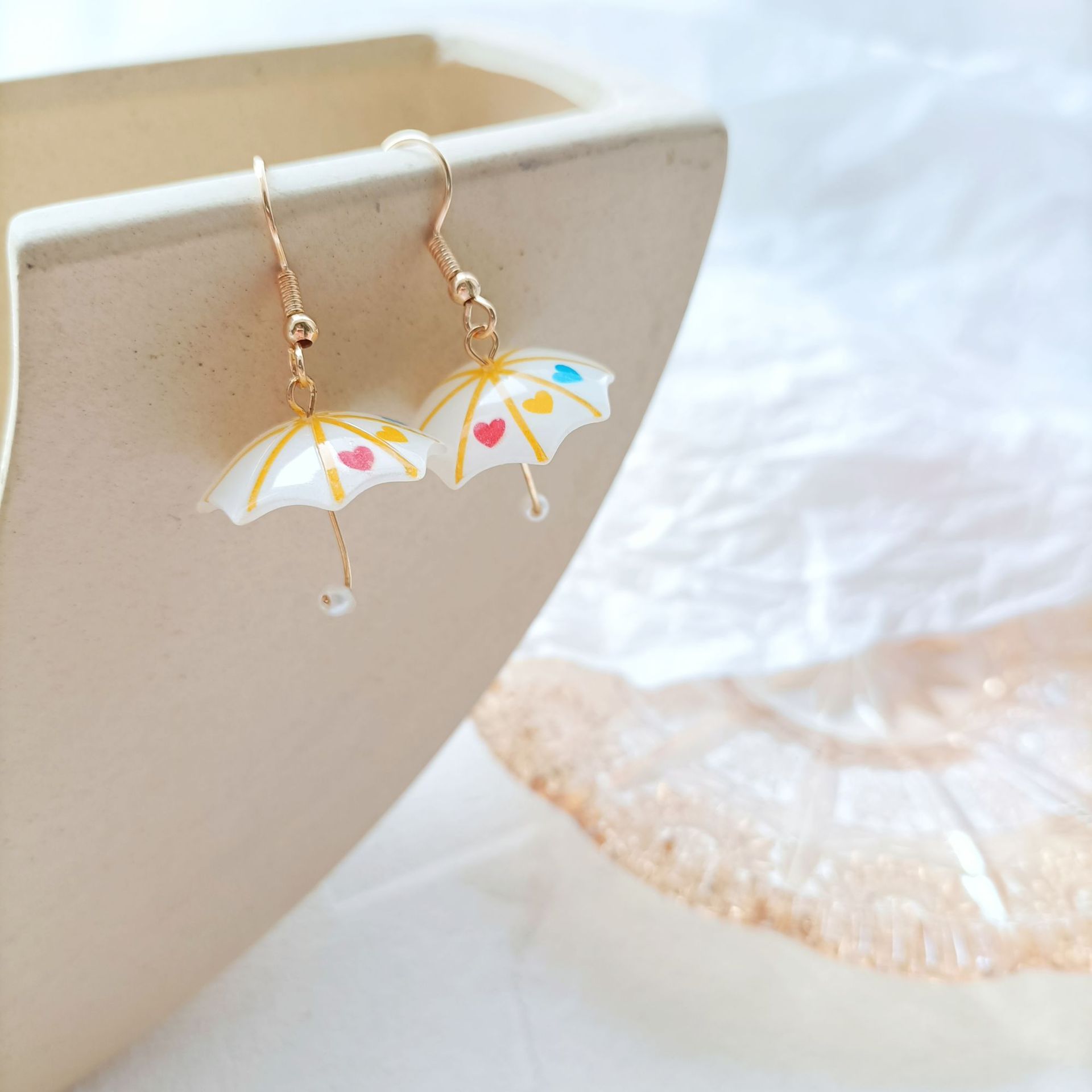 Women's colorful geometric umbrella-inspired stud earrings - Product view 4