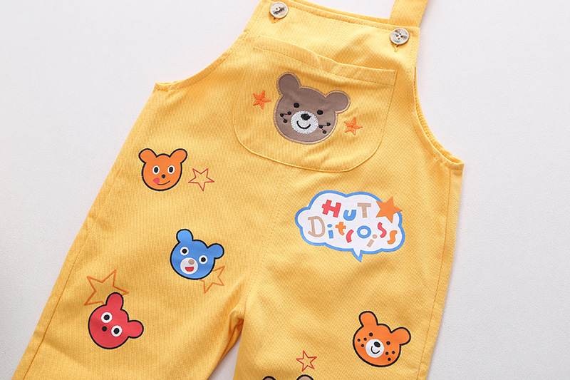 Boys’ Top Overalls Suit - Product view 2 Boys' plaid shirt and strap pants outfit in yellow or beige - Product view 2