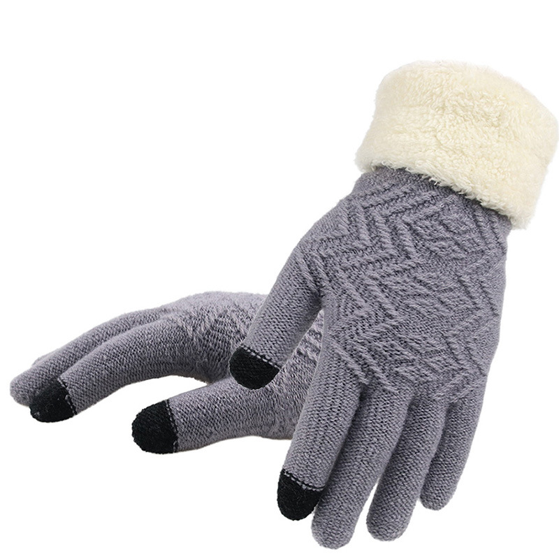 Women's winter knitted glove with jacquard finish - Grey