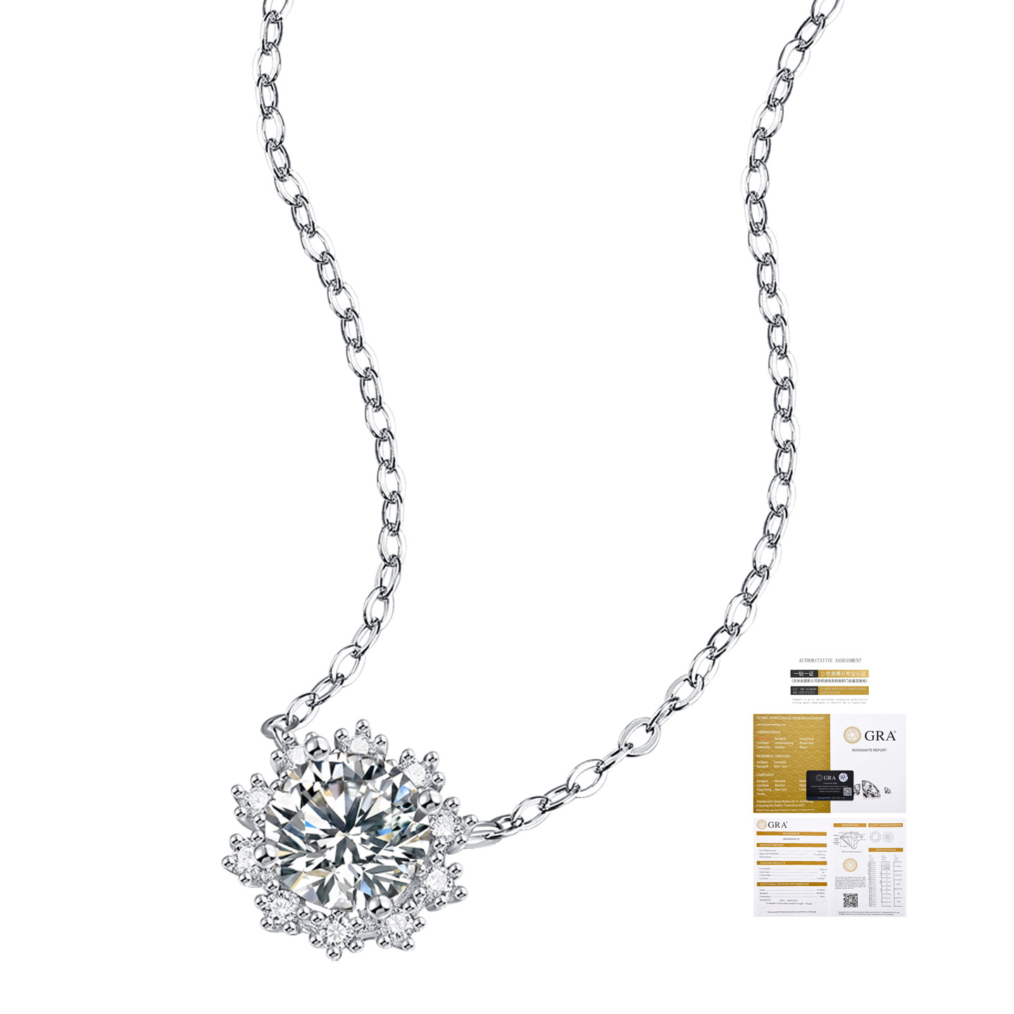 Geometric snowflake pendant necklace with round moissanite and an 18K gold-plated copper finish - Product view 5