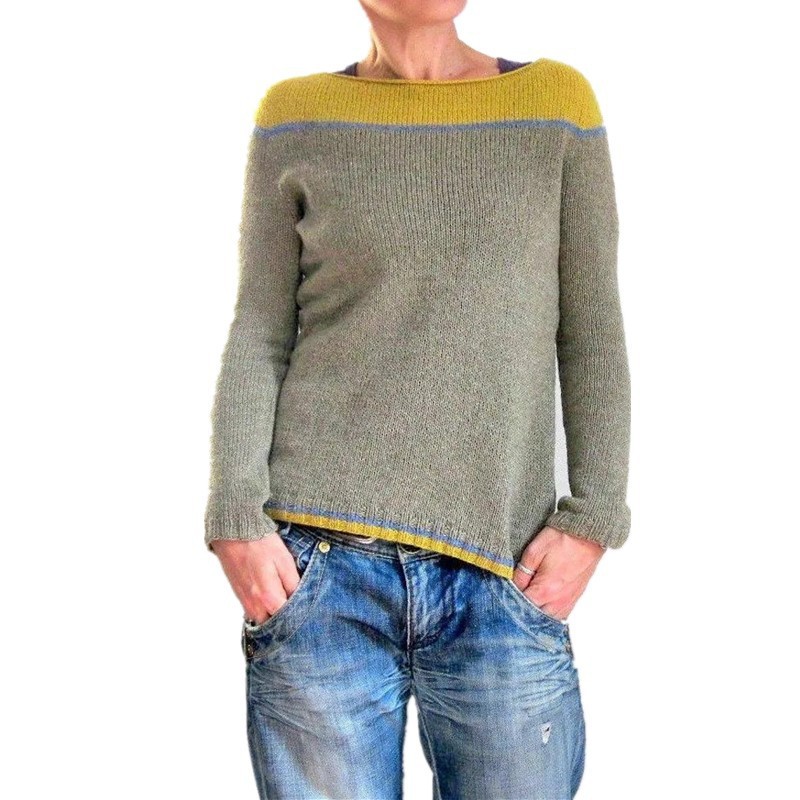 Round Neck Loose Multicolor Pullover Sweater - Product view 6 Women's loose multicolor round-neck pullover sweater with raglan sleeves - Product view 6