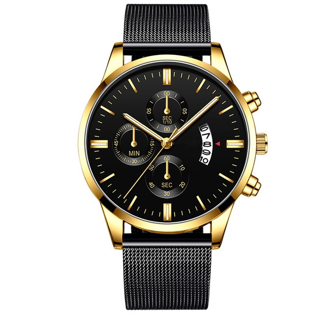 Men’s stainless steel mesh band analog quartz watch with decorative subdial - Product view 6