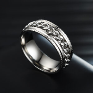 Unisex stainless steel wave chain rotating ring - Main product view