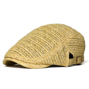 Women's summer plaid straw-weave bucket hat with round crown - Main product view
