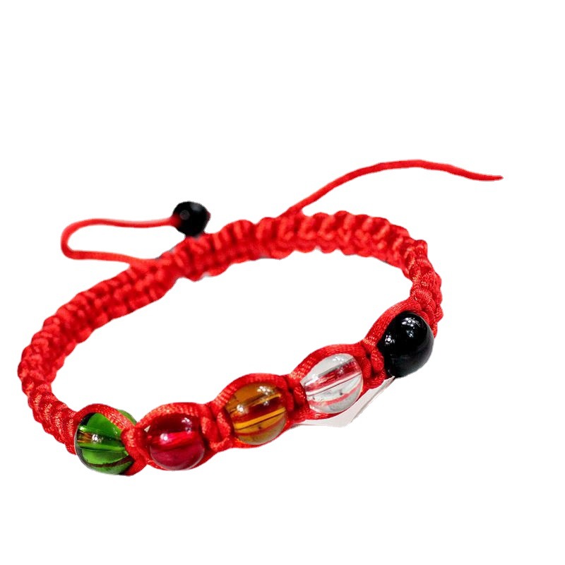Adjustable multicolor geometric glass bead rope bracelet - Product view 4