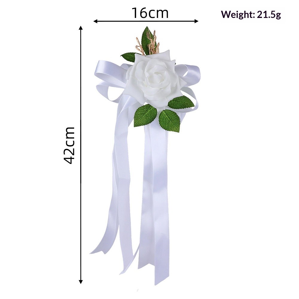 Artificial flower wedding decoration for a car mirror or door handle - White