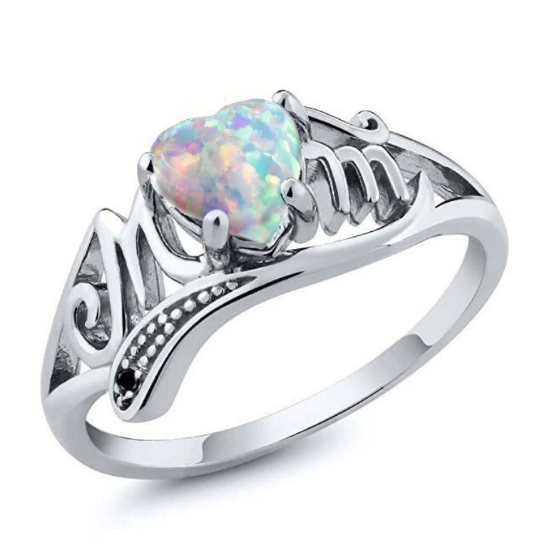Heart-shaped lake blue opal-color mother ring with inlaid artificial gemstones - Main product view