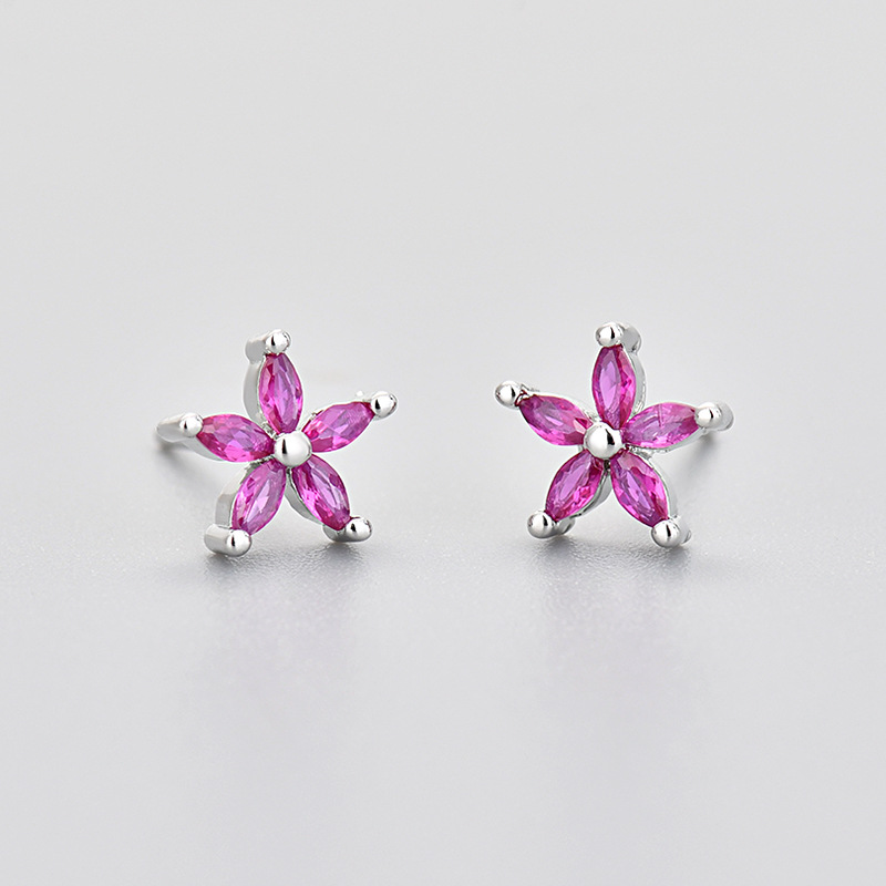 Five-petal flower marquise gemstone stud earrings - Product view 1