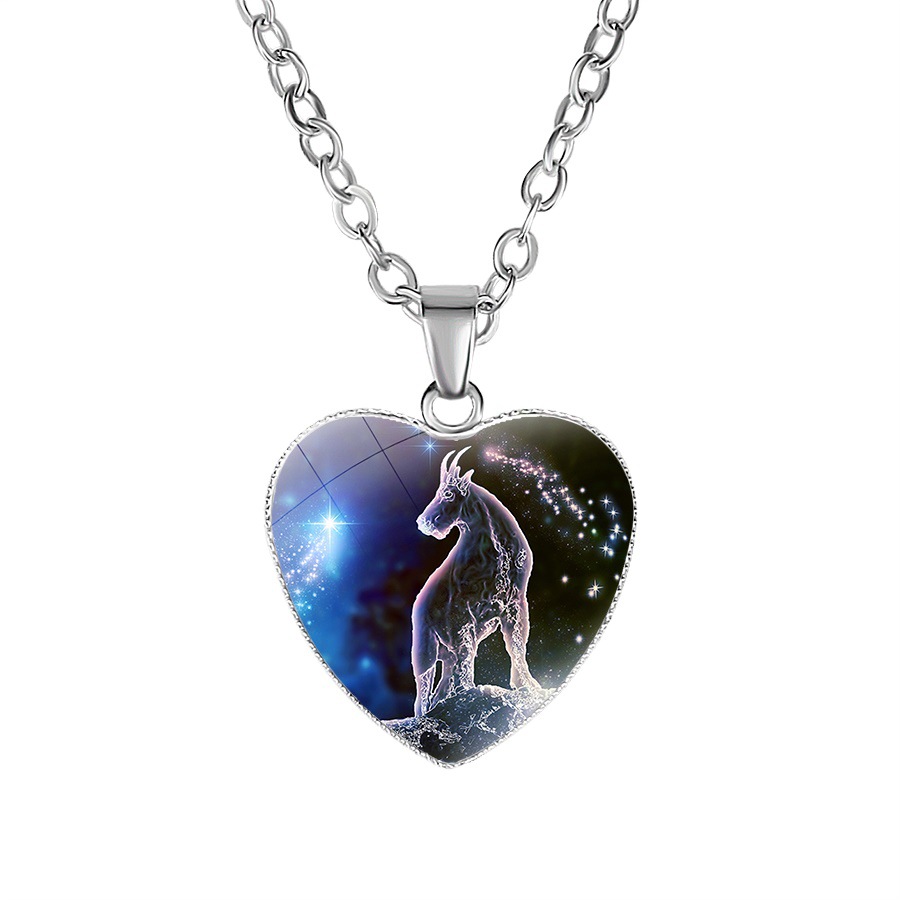 Women’s heart pendant necklace with zodiac constellation design - Product view 13