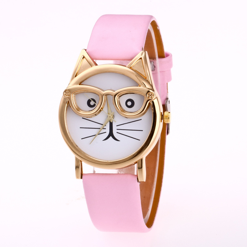 Children’s cartoon cat-face quartz wristwatch with rectangular dial and PU strap - Product view 4