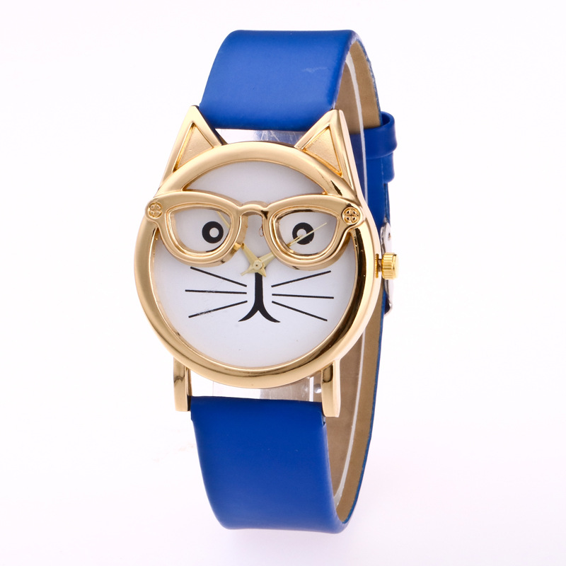 Children’s cartoon cat-face quartz wristwatch with rectangular dial and PU strap - Product view 11