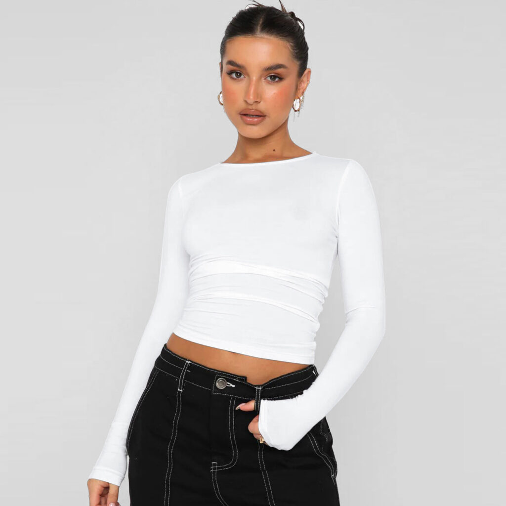 Women's Solid-Color Long-Sleeve Knit Pullover Top