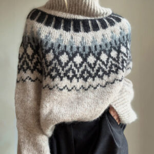 Beige unisex high-neck pullover sweater with a 3D textured pattern - Main product view