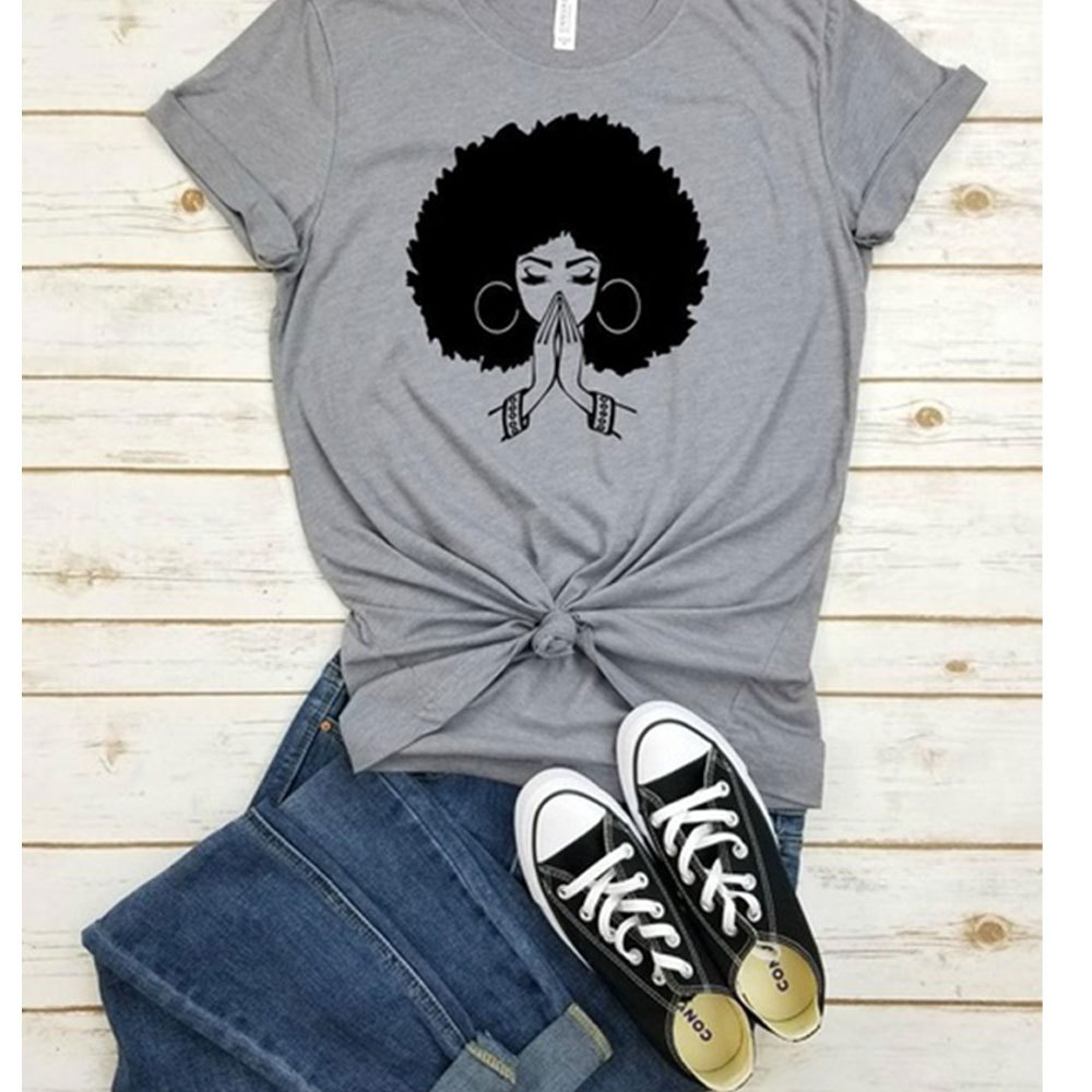 Casual loose-fit printed short-sleeve T-shirt with round neck - Grey black-L
