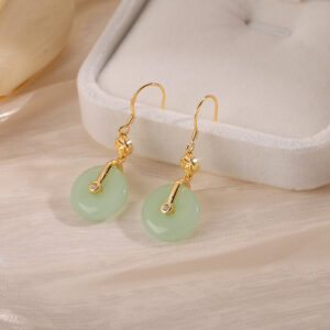 Women's geometric gold-plated copper earrings with inlaid artificial gemstones - Main product view