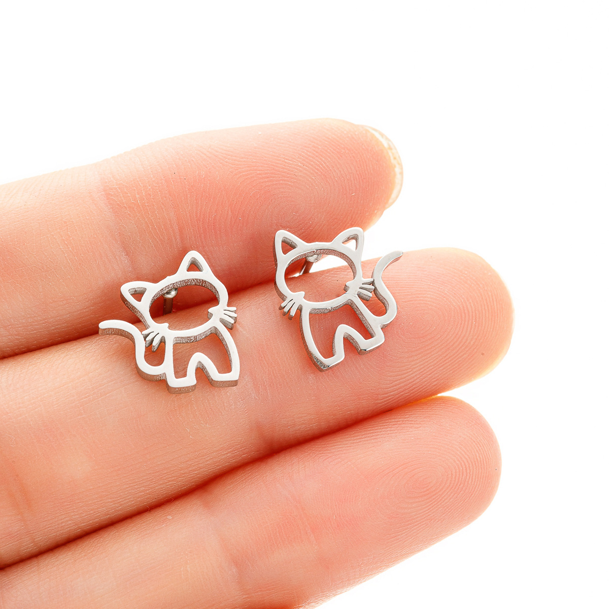 Women's stainless steel cat ear stud earrings in an electroplated cat ear design - Product view 2