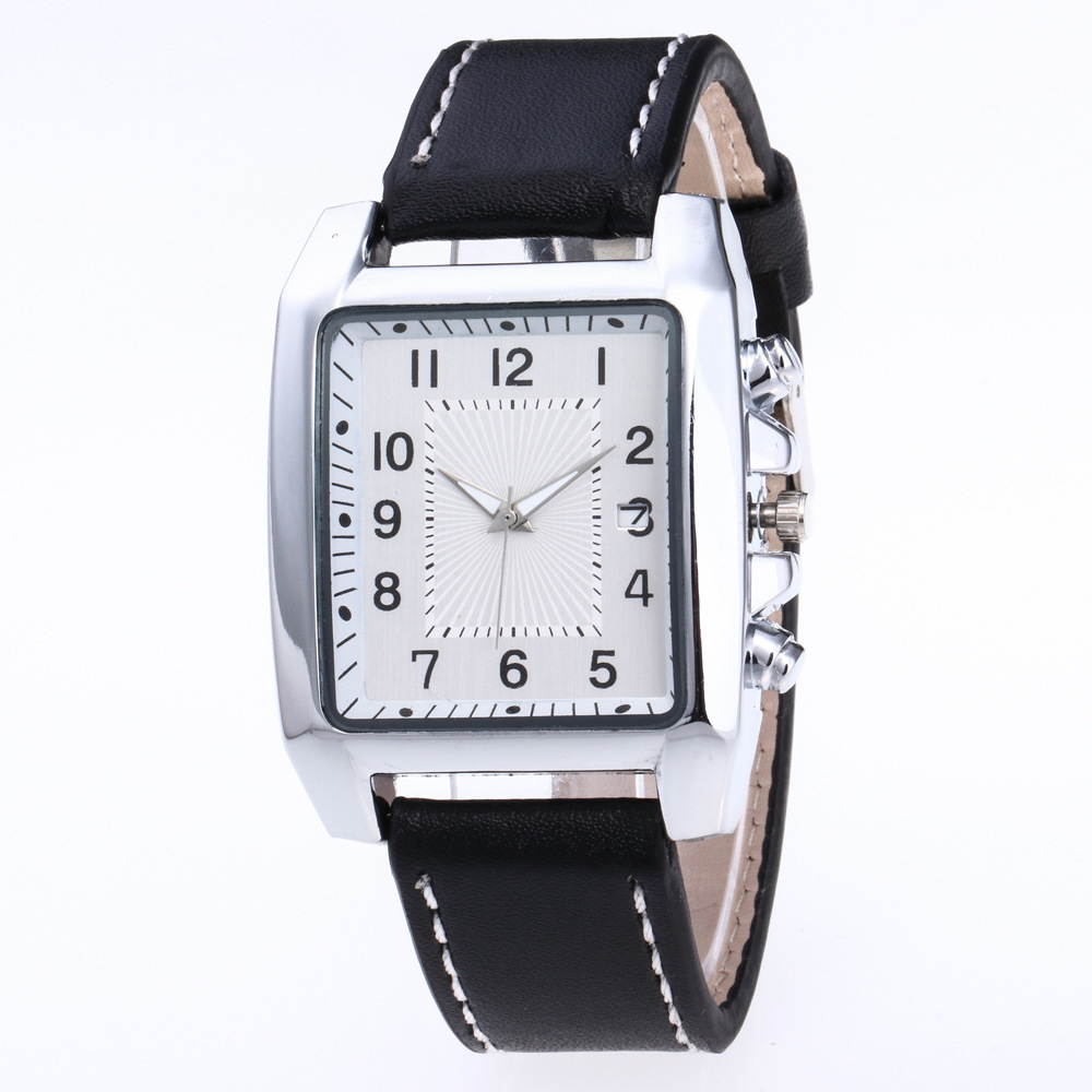 Men’s casual quartz watch with metal case, analog dial, and leather band - Main product view