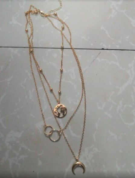 Multilayer boho moon map necklace with matching ring - Product view 2