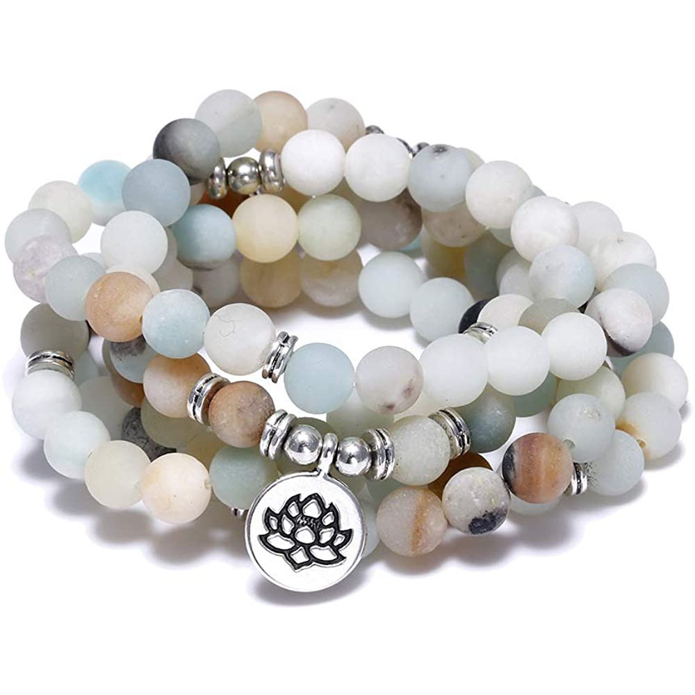 108-bead tiger eye stone bracelet with lotus detail - Product view 16