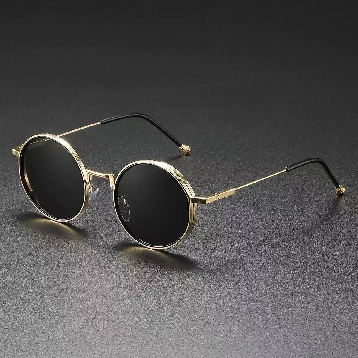 Unisex round-frame steampunk sunglasses with dragon and phoenix motifs - Product view 2