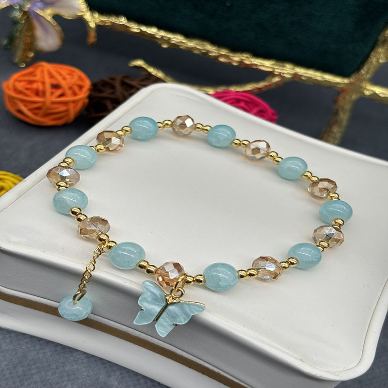 Women's glass butterfly bracelet with an electroplated finish in a colorful crystal-inspired style - Product view 9