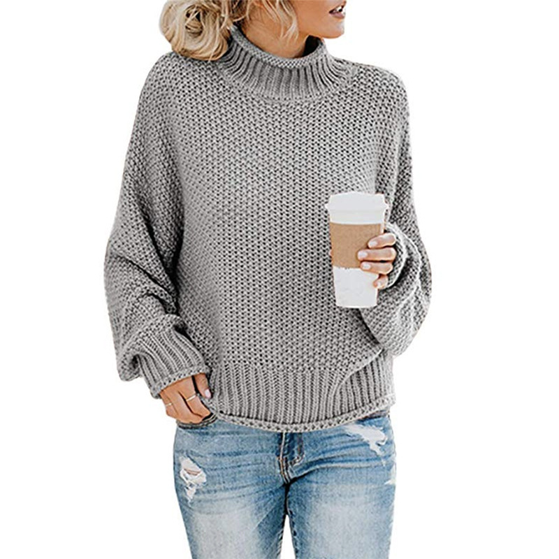Women's solid-color turtleneck knitted pullover sweater with long sleeves - Product view 7