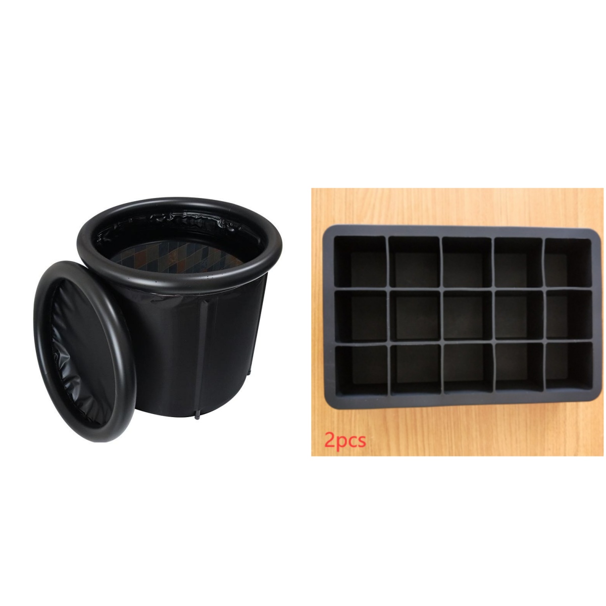 Black portable inflatable ice bath with insulated cover and air pump - Product view 3