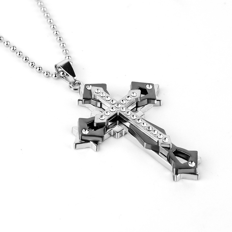 Unisex cross pendant necklace with silver, gold and black style options - Product view 2