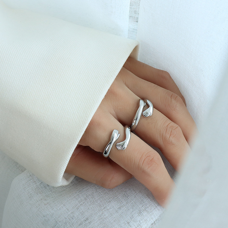Women’s hands-hug-you titanium steel ring in gold or steel color - Product view 3