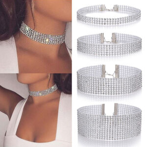 Women's crystal rhinestone choker necklace with extended chain - Main product view