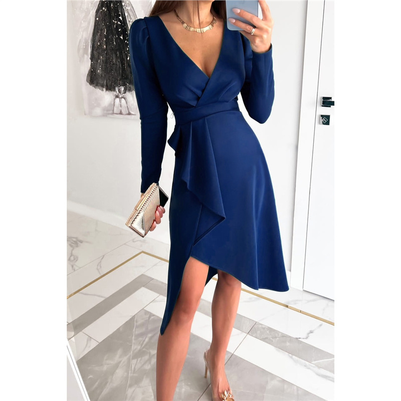 Women's solid-color hooded asymmetric long-sleeve knit dress - Product view 6