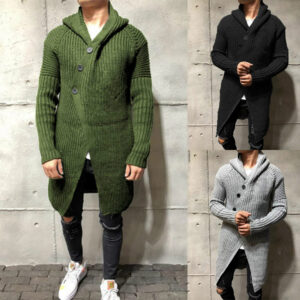 Men's hooded solid-color acrylic knit cardigan jacket - Main product view